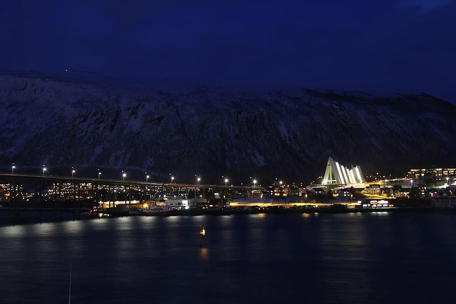 blue, dark, night, view, romantic, beautiful, amazing, cathedral, norwegian, visit