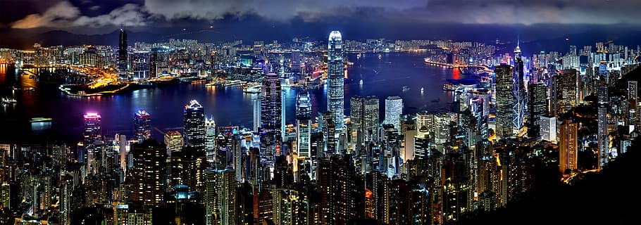 edificios altos, durante el día, horizonte, noche, arquitectura asia, rascacielos, china, centro de la ciudad, panorama, puerto
