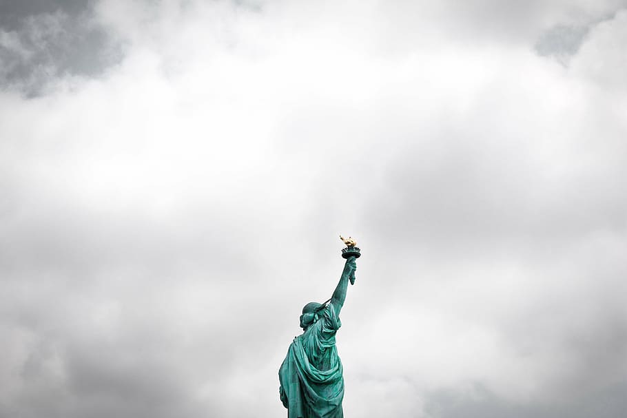 estatua, libertad, nuevo, york, hito, nube, cielo, escultura, nube - cielo, arte y artesanía