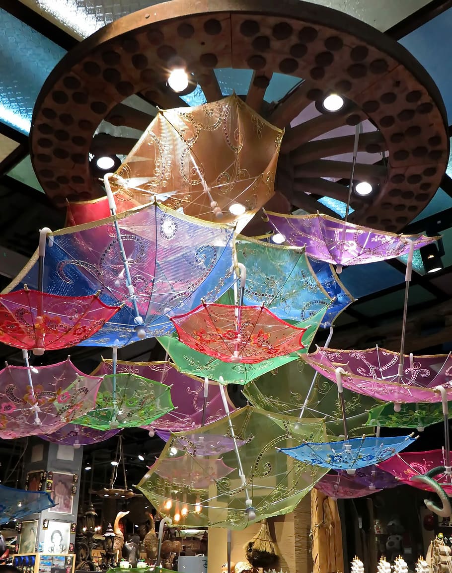 China, Shanghai, Decoration, umbrella, color, store, showcase, cultures, asia, hanging