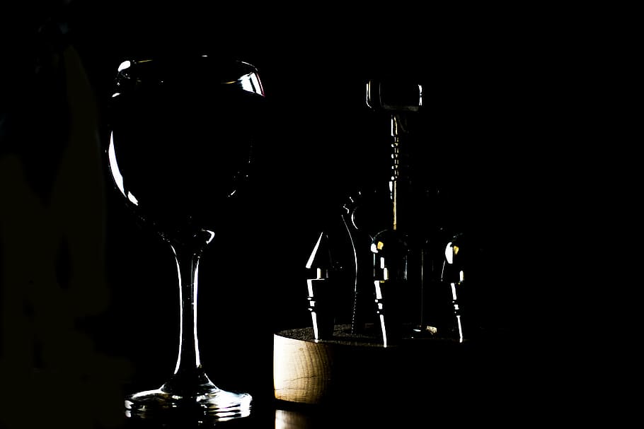 copo de vinho, rolhas de vinho, preto, plano de fundo, vinho, copa, vermelho, saca-rolhas, vinho rosé, degustação de vinhos