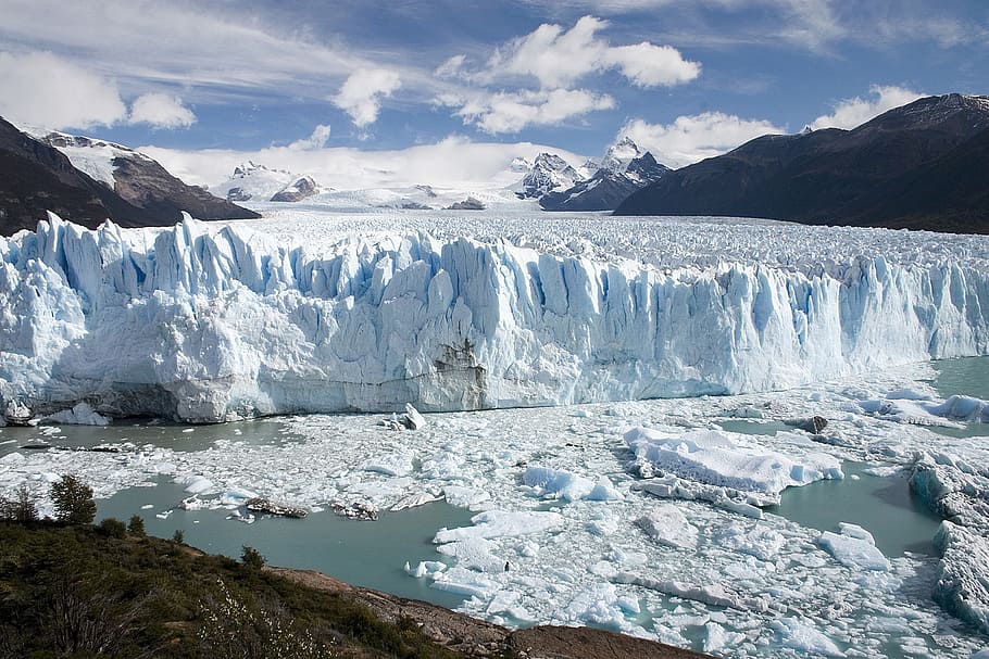 es berg, gunung, biru, langit, langit biru, argentina, gletser, es, es gletser, teluk gletser