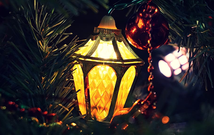Navidad, árbol, luces, decoraciones, vacaciones, temporada, festivo, brillante, tradición, vendimia