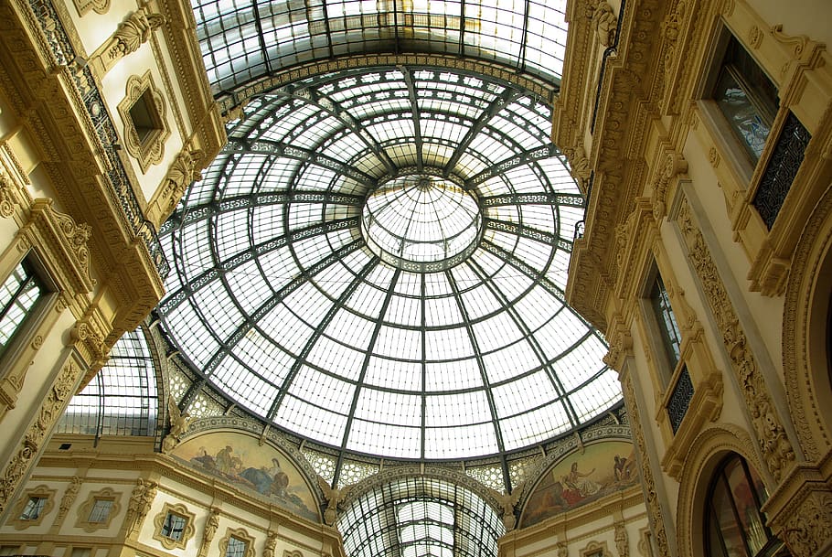 italy, milan, gallery, dome, ceiling, old, history, art, architecture, built structure
