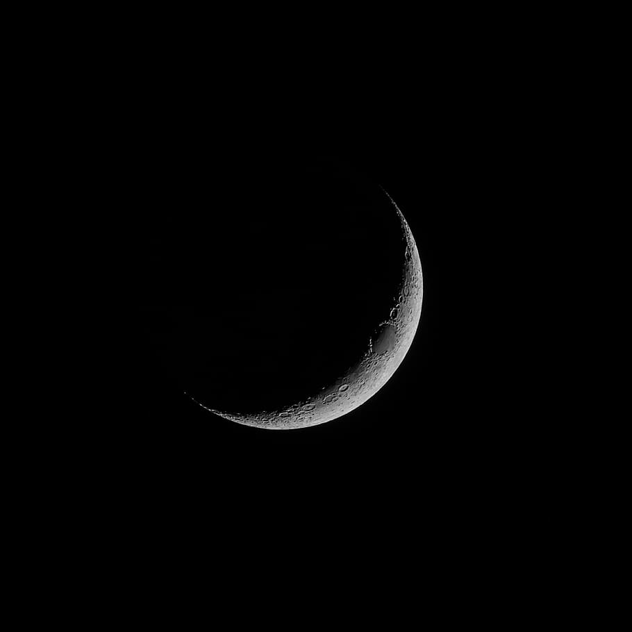 moon, night, sky, crescent, space, nature, astronomy, science, astrography, shadow