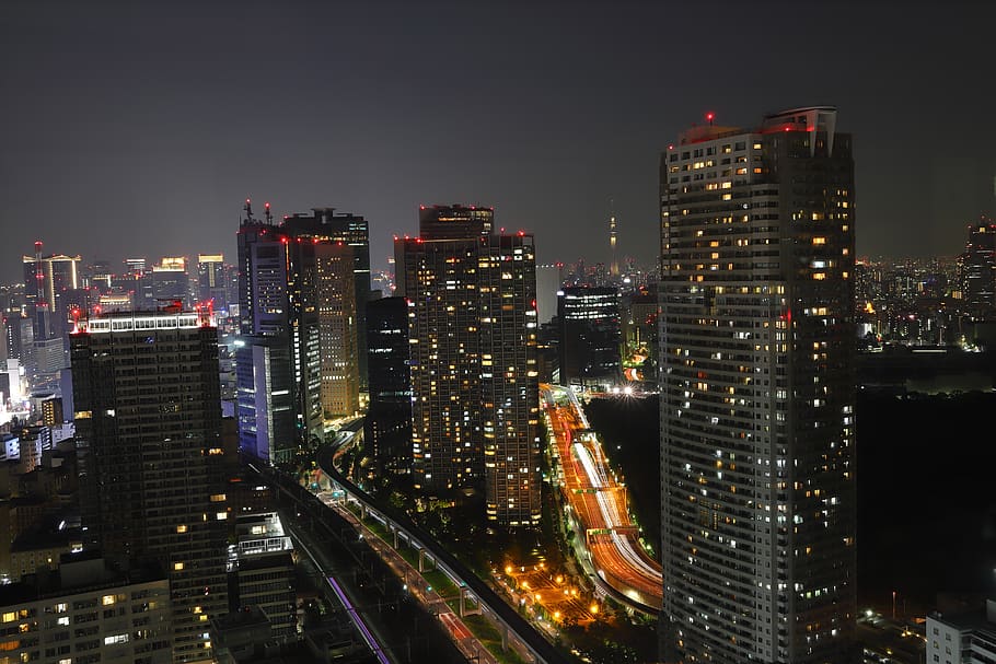 Tóquio, fatura, céu, noite, ponto de referência, moderno, visão noturna, romântico, encontro, negócios