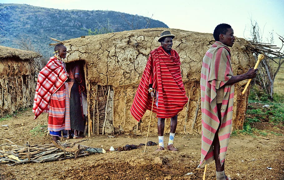 three, men, standing, mountain, daytime, kenya, masai mara, maasai warrior, tribe, africa