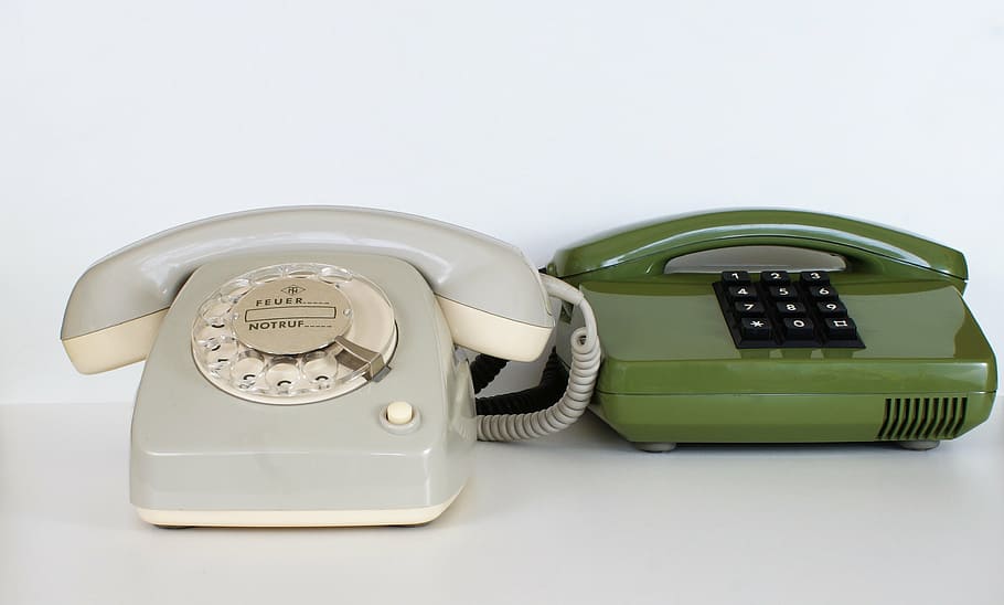 green, white, telephones, phone, communication, call center, dial, old, office, call