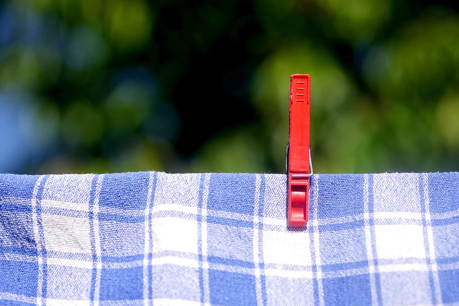 clip, garden, blue, red, nature, dishcloth, summer, close-up, focus on foreground, day