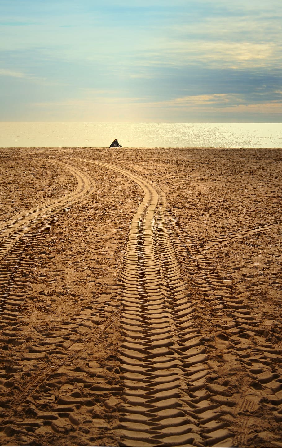 desert, blue, sky, beach, sunset, sweethearts, traces, tire tracks, sea, clouds