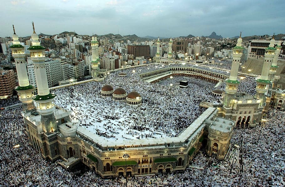 aérea, fotografia, kaaba, meca, mekkah, kabah, masjid, arquitetura, estrutura construída, exterior do edifício
