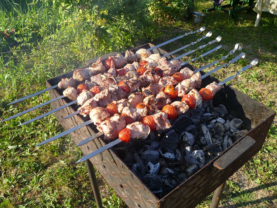 shish kebab, meat, food, mangal, fried meat, skewers, frying, barbecue, barbecue grill, food and drink