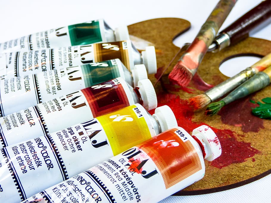 art, painting, brush, oil paint, hobby, color, palette tube, paint, colors, still life