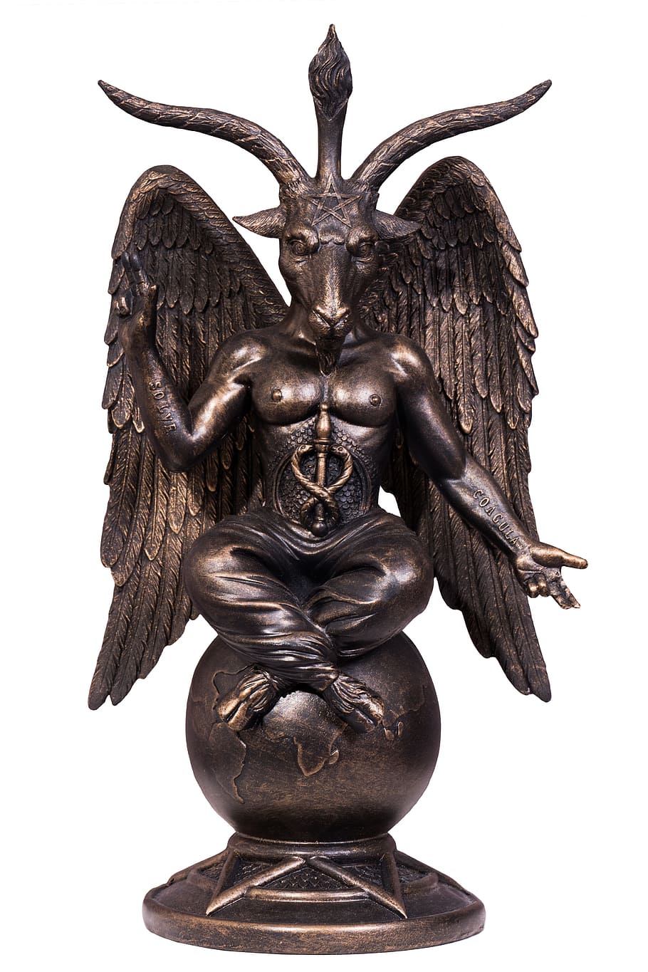 baphomet figurine, Baphomet, figurine, devil, satan, pentacle, isolated, white Background, isolated On White, statue