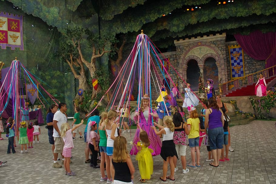 Disney, Maypole, Children, princess, courtyard, colorful, kids, childhood, large group of people, child