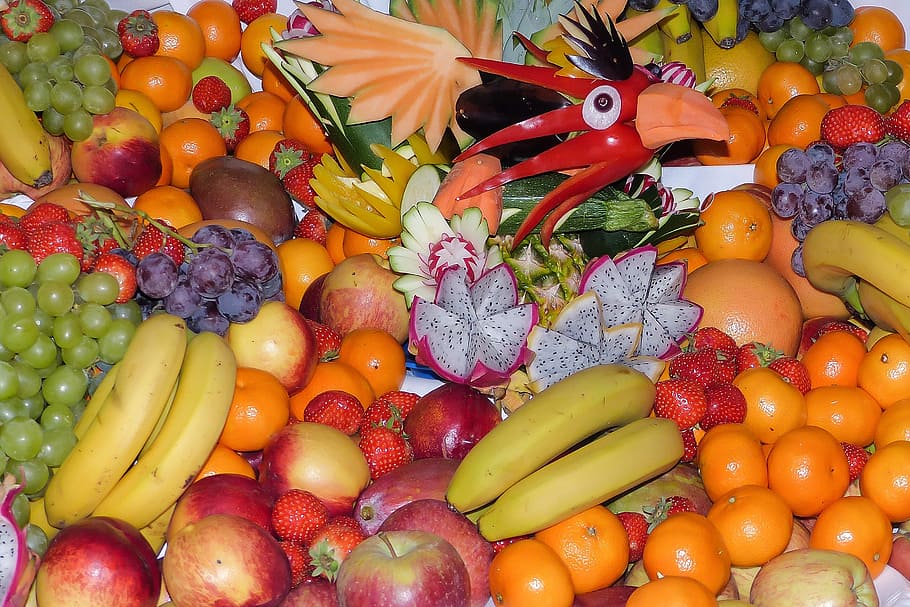 много фруктов, фрукты, цитрусовые, витамины, апельсин, смешанные фрукты, тропические фрукты, еда и напитки, нет людей, разноцветные
