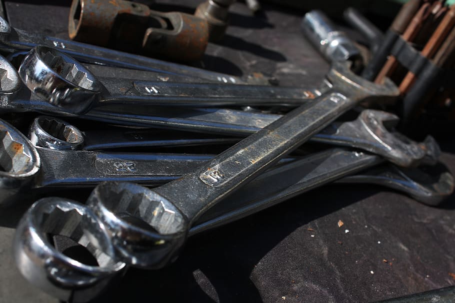 tools, old tools, key, metal, work tool, close-up, tool, hand tool, wrench, still life