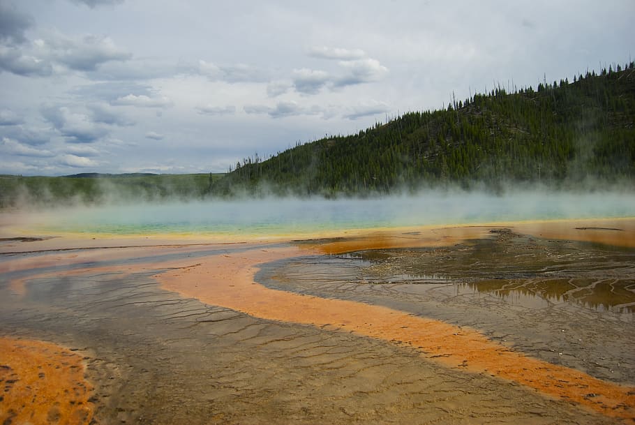 grand, prismatic, yellowstone, spring, hot, national, park, pool, steam, geothermal