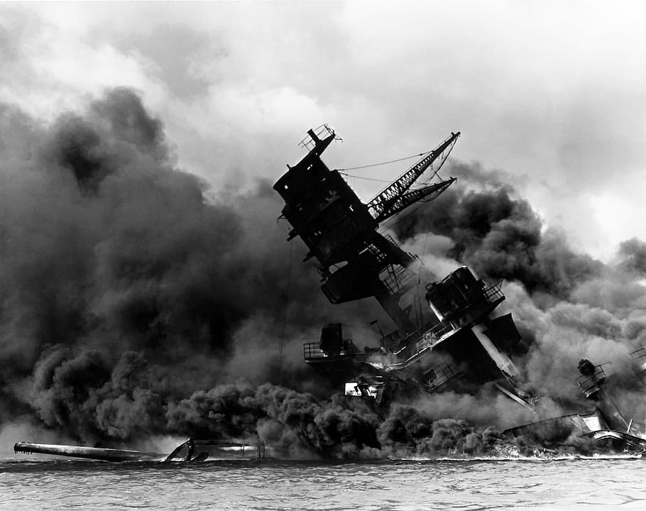 serangan, pelabuhan mutiara, USS Arizona, Sunk, serangan di Pearl Harbor, Perang Dunia II, kapal perang, ledakan, foto, domain publik