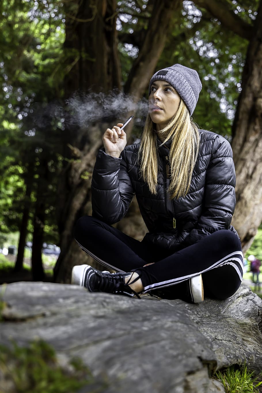 vapor, fumaça, cigarro eletrônico, tabaco, jovem, menina, nicotina, nuvem, parar, fumar
