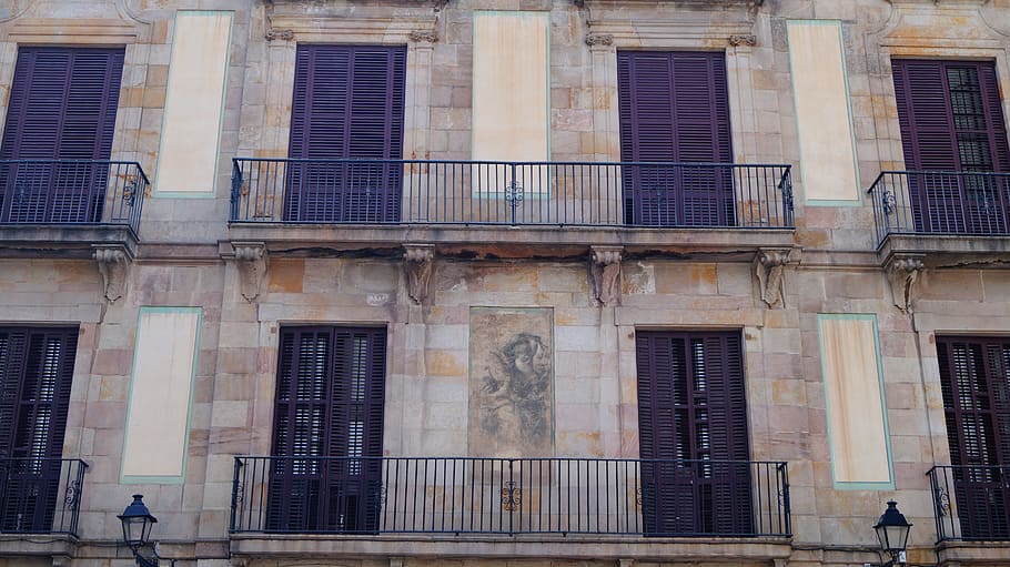spain, architecture, the façade of the, window, balconies, figure, barcelona, built structure, building exterior, building