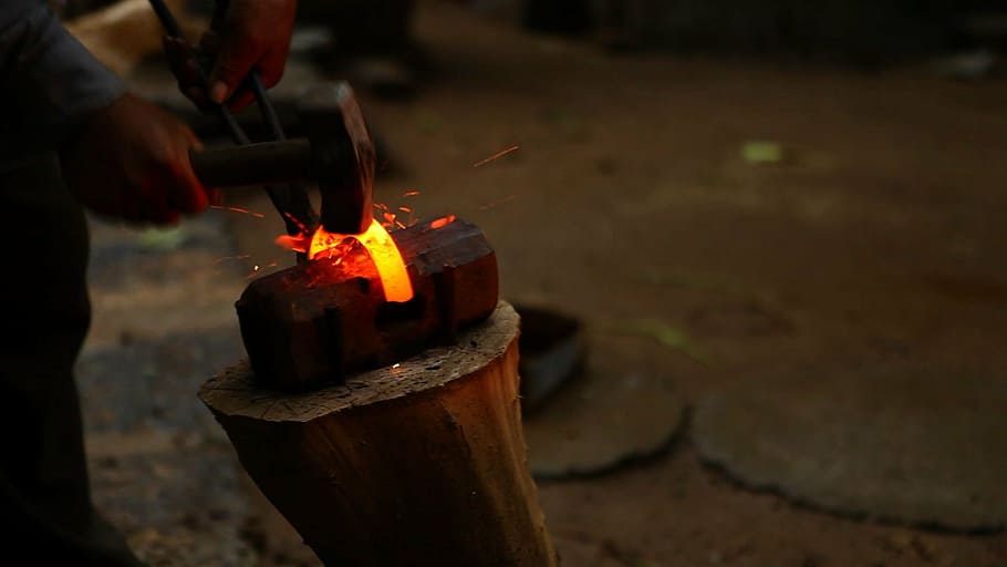 blacksmith, fire, in rural areas, farmer, deep color, partial, hand, fire - Natural Phenomenon, flame, burning