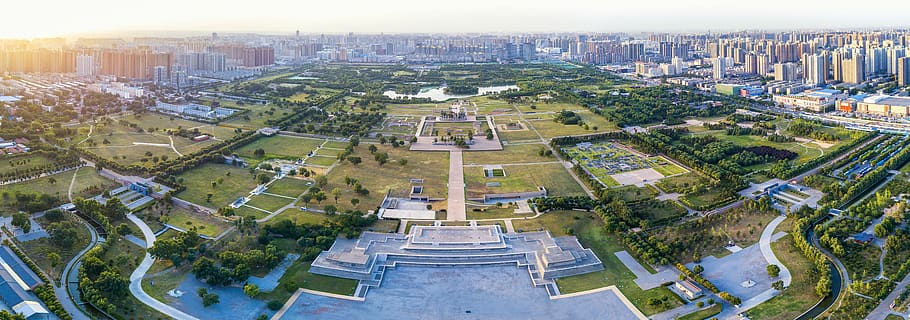 daming palace, china, heritage park, tang palace, city, architecture, building exterior, built structure, building, aerial view