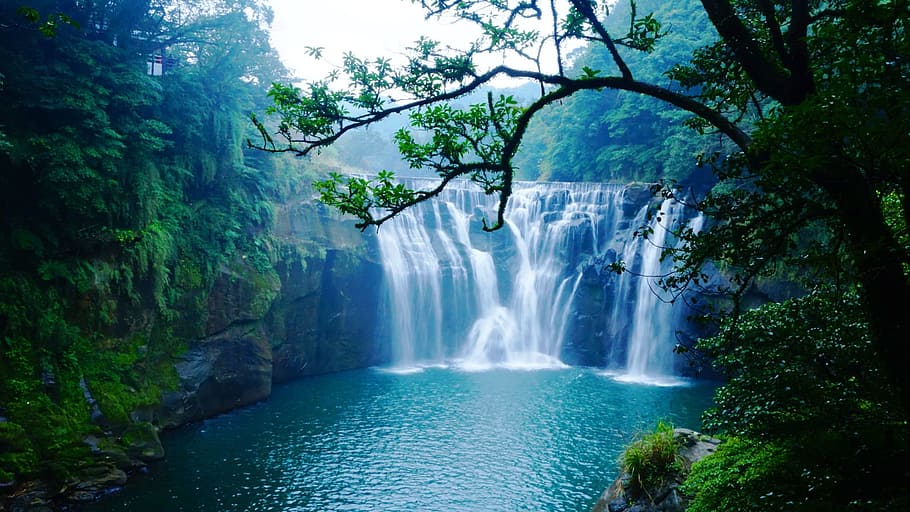 falls, taiwan, green gallery, summer vacation, water, tree, scenics - nature, plant, beauty in nature, waterfall