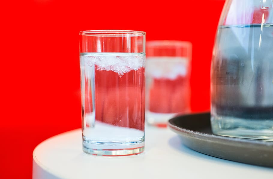 glass, cold, water, red, drink, ice, refreshment, beverage, bar, liquid