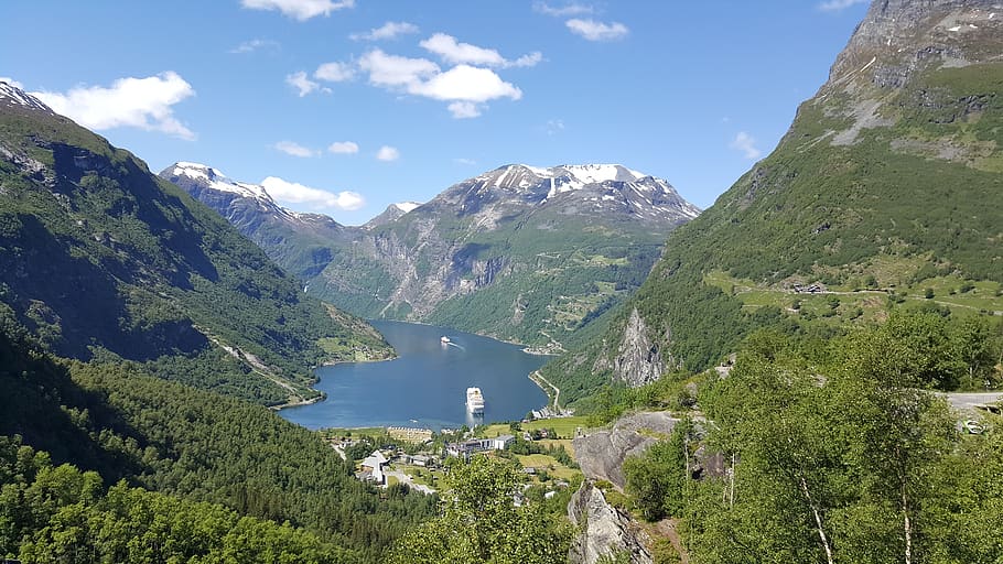 norway, fjord, geirangerfjord, mountains, water, panorama, landscape, nature, fjords, scenic