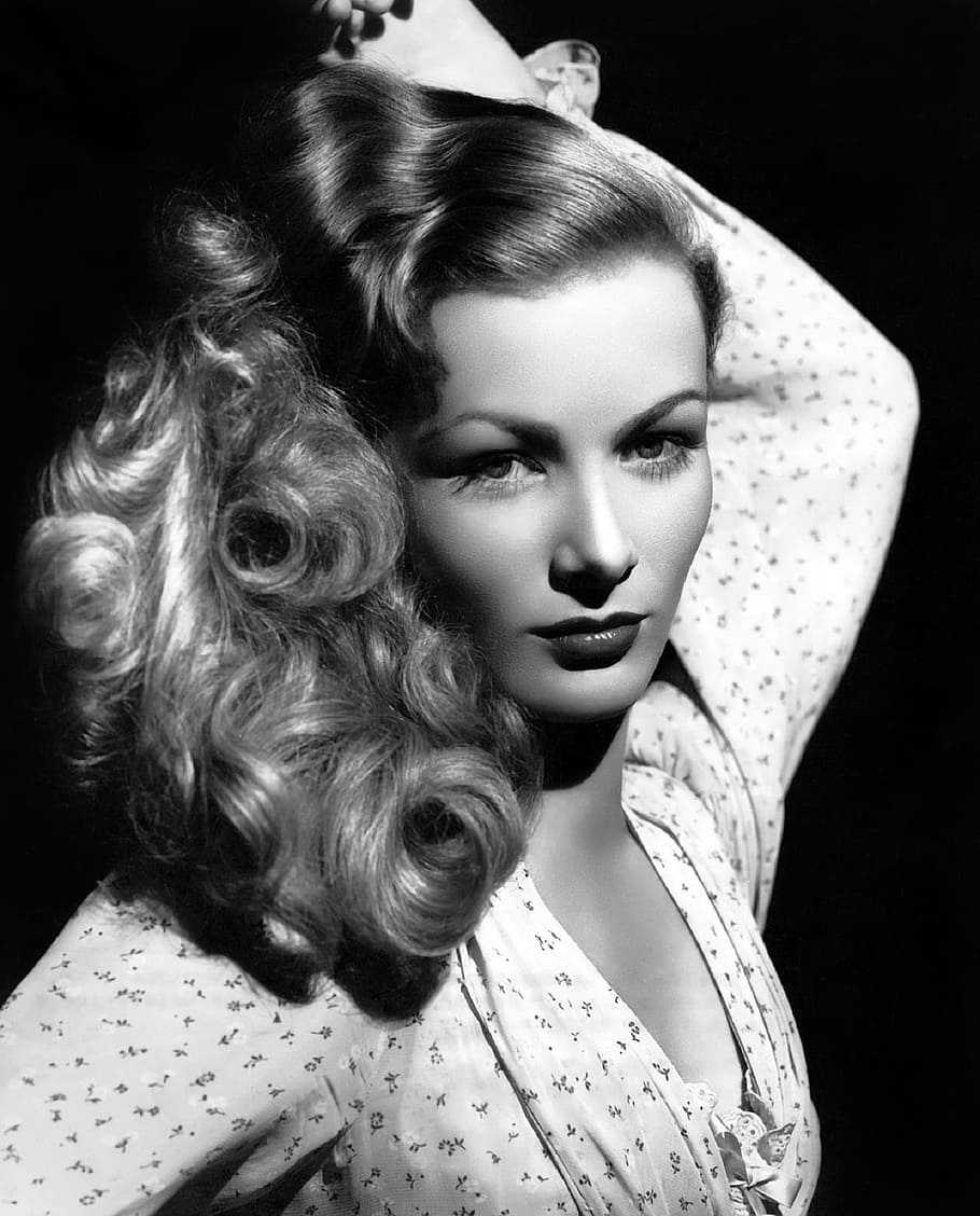 grayscale, woman, raising, left, hand, veronica lake, actress, vintage, movies, motion pictures