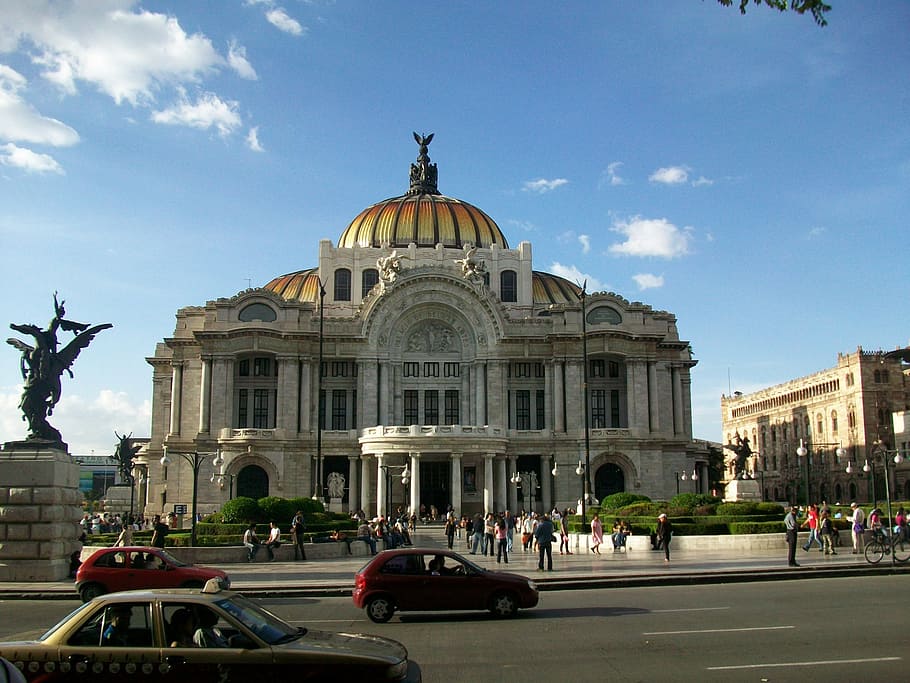 gray concrete establishment, fine arts, mexico, mexico city, palace of fine arts, city, architecture, built structure, building exterior, dome
