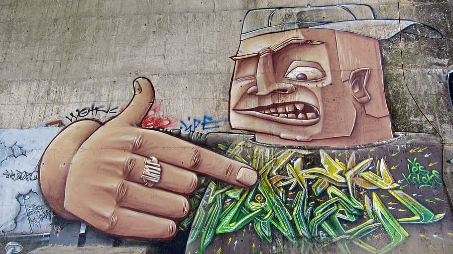 man, pointing, chest painting, Toulouse, France, Graffiti, Art, graffiti, art, artistry, painting