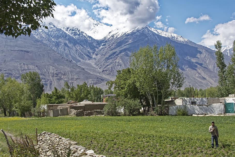 tajikistan, vrang, village, field, fieldwork, province of mountain-badakhshan, pamir, hindu kush, high mountains, pandsch valley