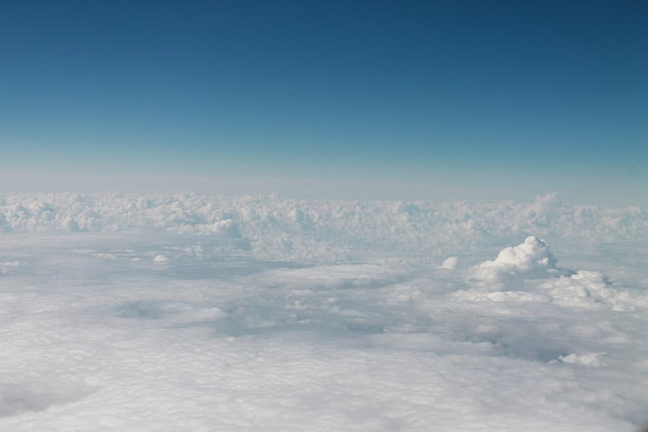 white, clouds, blue, sky, aerial, photography, above the clouds, airplane, tranquility, nature