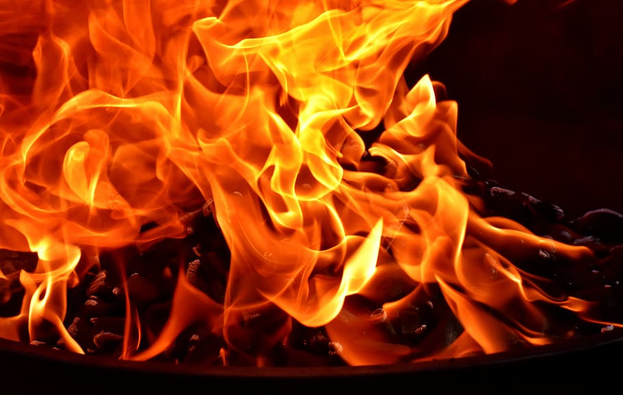 close-up photo, ignited, bonfire, fire, flame, carbon, burn, hot, mood, campfire