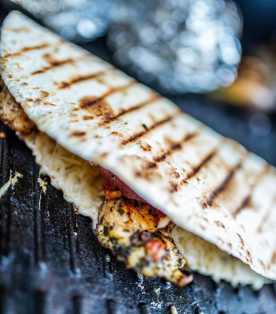 grilled tortilla, Grill, Barbecue, Tortilla, Quesadilla, cheese, bacon, bbq, food, meat