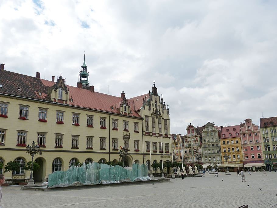 wroclaw, marketplace, wrocław, poland, silesia, historically, facade, fountain, lantern, tower