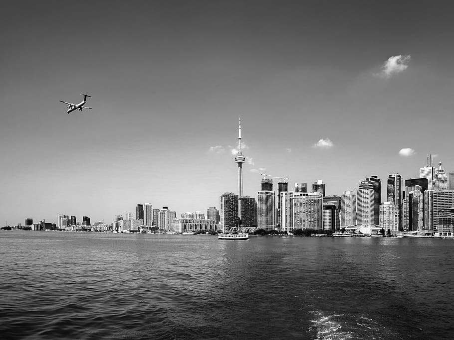 Toronto, ciudad, centro de la ciudad, Canadá, Ontario, cntower, frente al mar, paisaje urbano, horizonte, Exterior del edificio