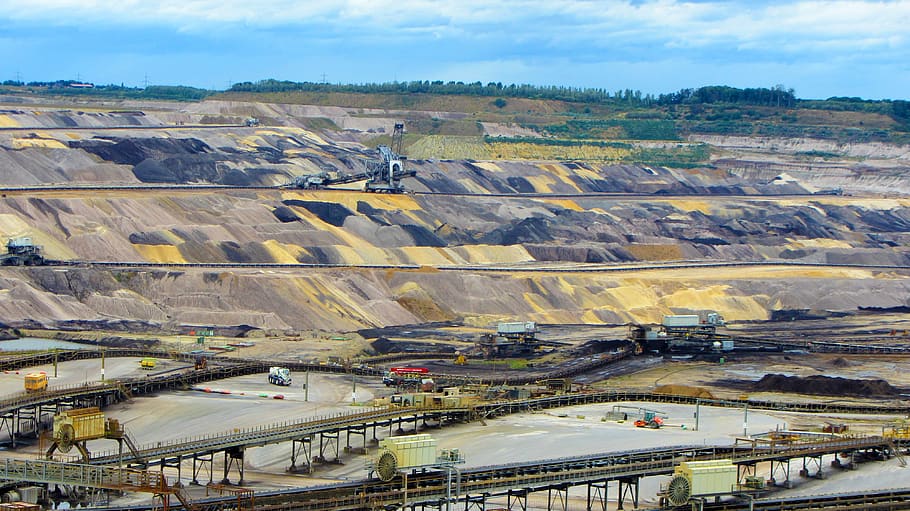 open pit mining, inden, raw materials, hard coal, high angle view, day, environment, sky, landscape, nature