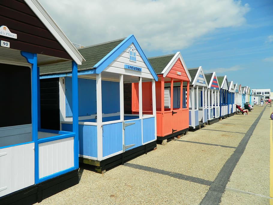 beach hut, southwold, suffolk, beach, bathing, england, seaside, colourful, promenade, built structure