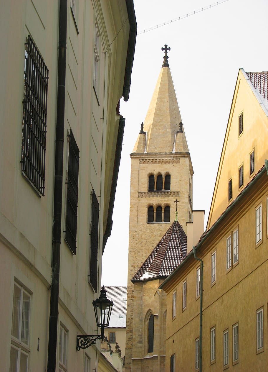 romanesque, basilica, czechia, prague, tower, architecture, city, building, travel, street