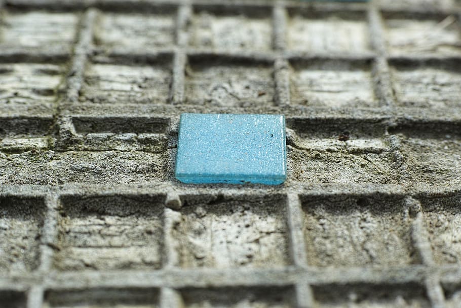 tile, blue, pattern, ground, cement, stone, loneliness, break off, to wear, beautiful