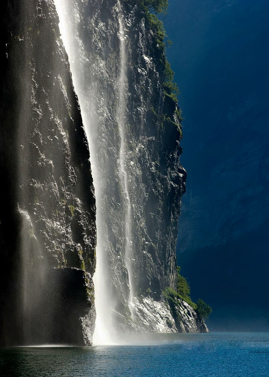 corpo, agua, dia, Geirangerfjord, Noruega, cascata, paisagem, região selvagem, cenário, natural