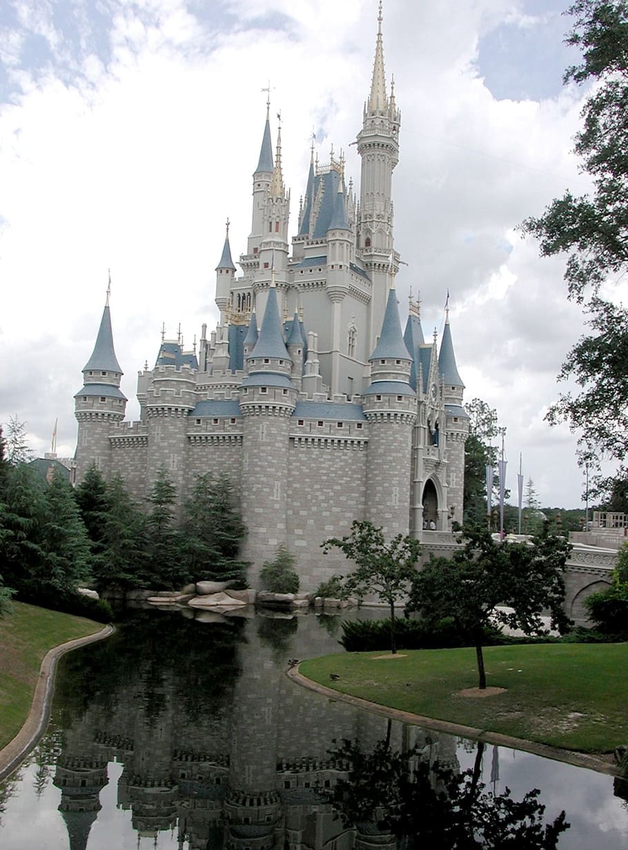 white, blue, cinderella castle, daytime, magic castle, castle, kingdom, magic, fantasy, fairytale