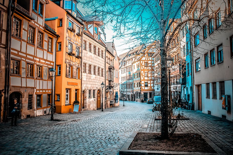 pathway, buildings, daytime, Nuremberg, Al, y2017, street, architecture, urban Scene, city