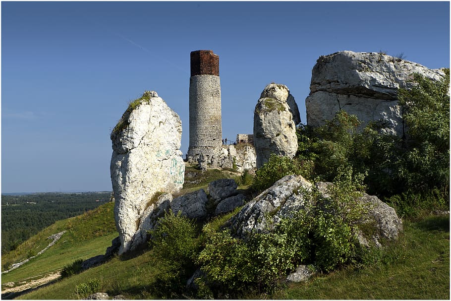 olsztyn, the ruins of the, castle, rock, upland, hill, landscape, sky, plant, architecture