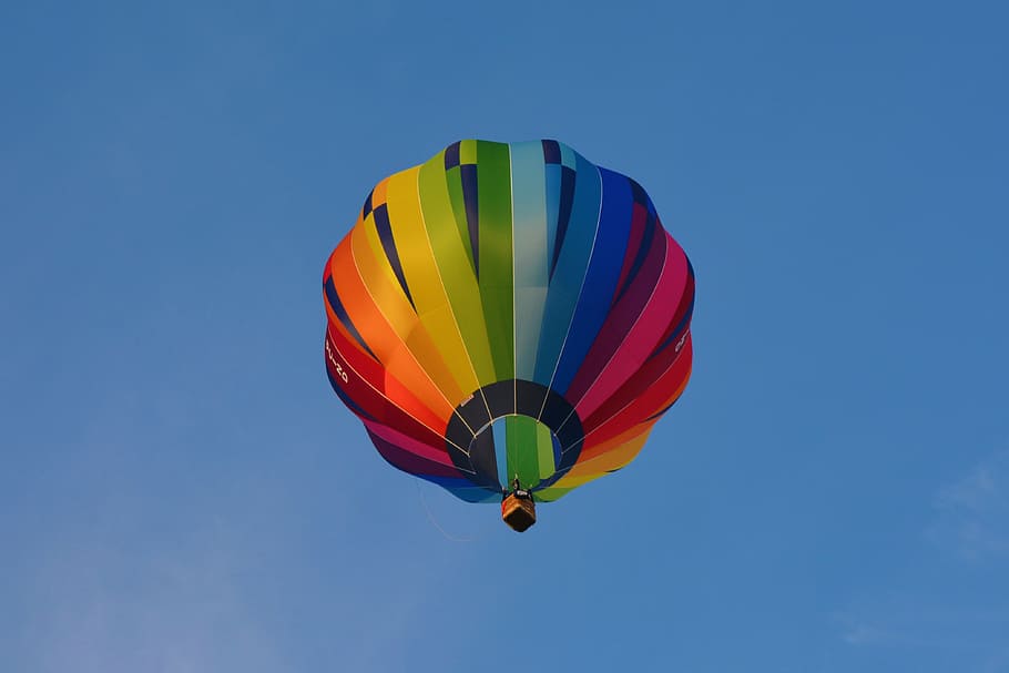 caliente, globos aerostáticos, globo, globo aerostático, azul, cielo, aire, colorido, transporte, vuelo
