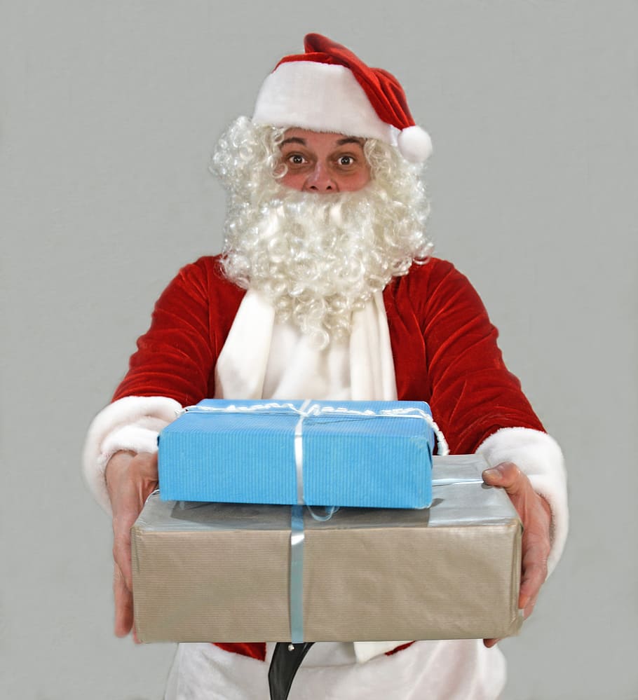 santa claus, regalos, dos, cajas de regalo, navidad, santa, nicholas, vacaciones, feliz navidad, adviento