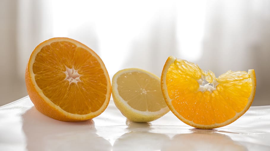 two, fruits, white, surface, Orange, Lemon, Better Half, Half, Half, half a lemon, acid